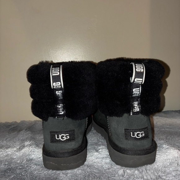 Ugg Women Black Suede Sheepskin Classic Mini Fluff Short Boots Size 7 Euro 38 - Picture 4 of 9